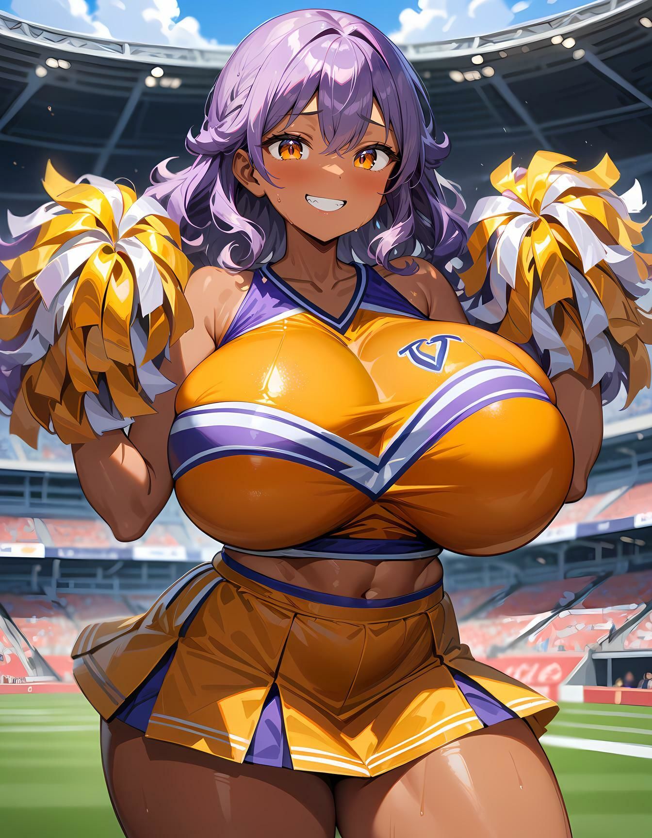 サンプル画像1:爆乳をブルンブルン揺らしながら応援する褐色チアリーダー(タマナシノオオカミ) [d_530040]