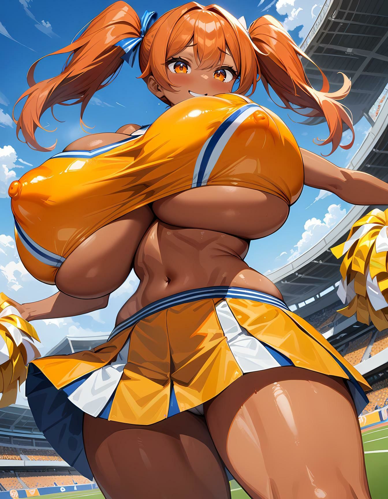 サンプル画像3:爆乳をブルンブルン揺らしながら応援する褐色チアリーダー(タマナシノオオカミ) [d_530040]