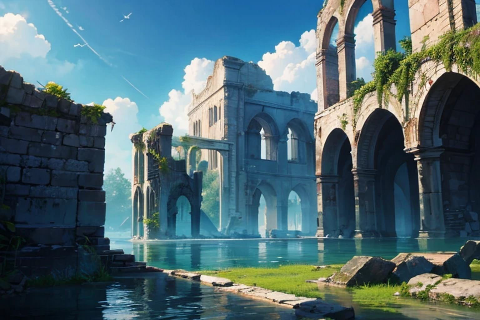 サンプル画像1:水没遺跡  背景素材(豊川内角) [d_530240]