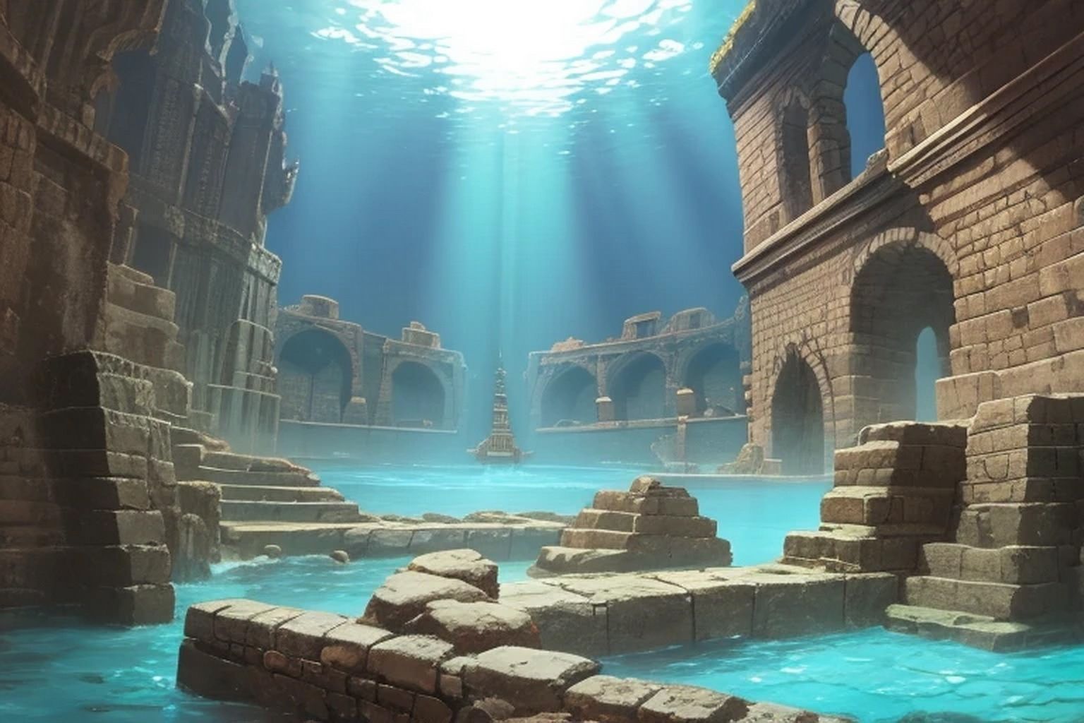 サンプル画像3:水没遺跡  背景素材(豊川内角) [d_530240]