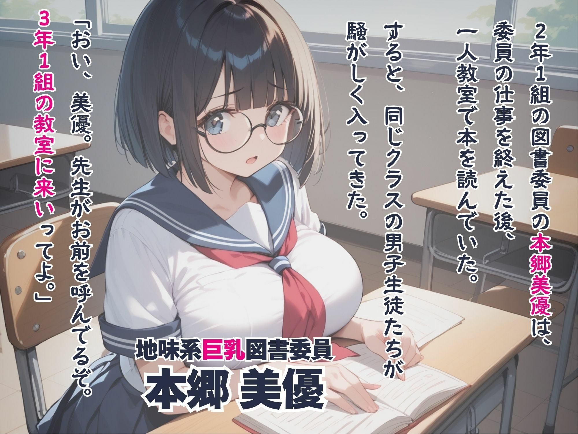 サンプル画像1:地味系巨乳図書委員が男子生徒の集団追撃ピストンで孕ませ腹ボテSEX(みるくさんど) [d_530252]