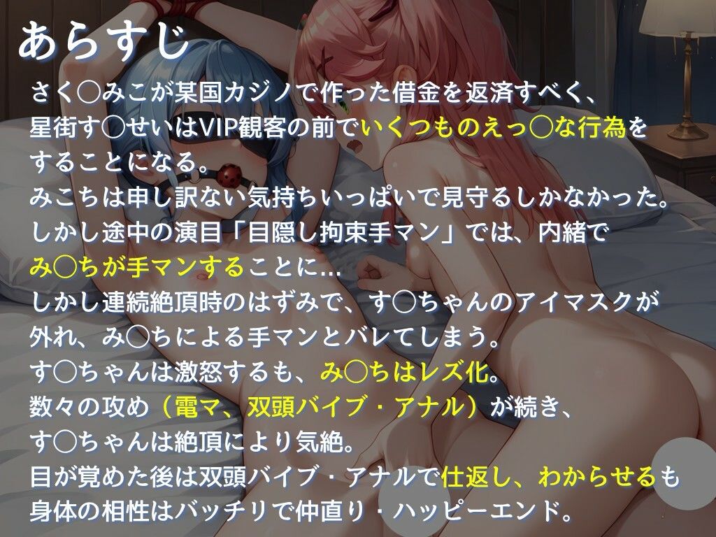 【みこ◯っとガチレズ逆転有り絶頂多め本】さく◯みこのカジノ借金を返済すべく、星街す◯せいがVIP観客の前でえっ◯な行為を…次第にみ◯ちがレズ化し、す◯ちゃんはアナルまで攻められるも最後は逆転、わからせ+ハッピーエンド。の画像9