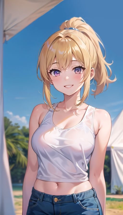 サンプル画像1:金髪ギャルキャンプ(くろめあい) [d_531028]