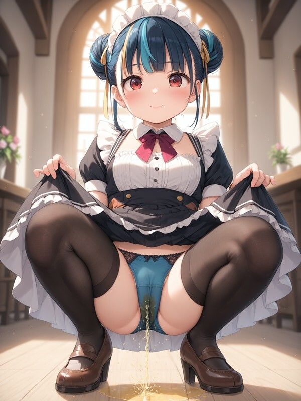 サンプル画像1:メイド服っぽいのを着たかわいい女の子がパンツをはいたままおしっこをおもらししている画像集1(えっふぇれ) [d_531132]