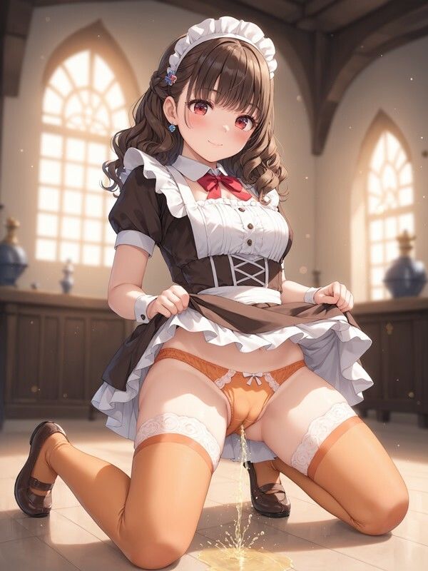 サンプル画像6:メイド服っぽいのを着たかわいい女の子がパンツをはいたままおしっこをおもらししている画像集1(えっふぇれ) [d_531132]