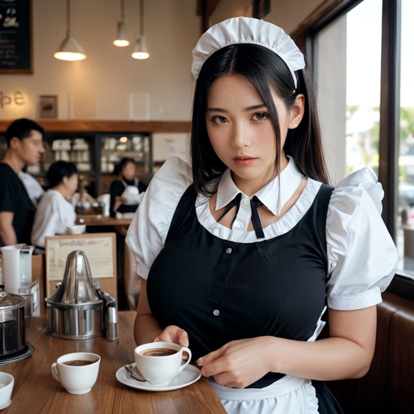 たまにオッパイを見せてくれる喫茶店のメイド（セリフなし AI画像集）のサンプル画像 6