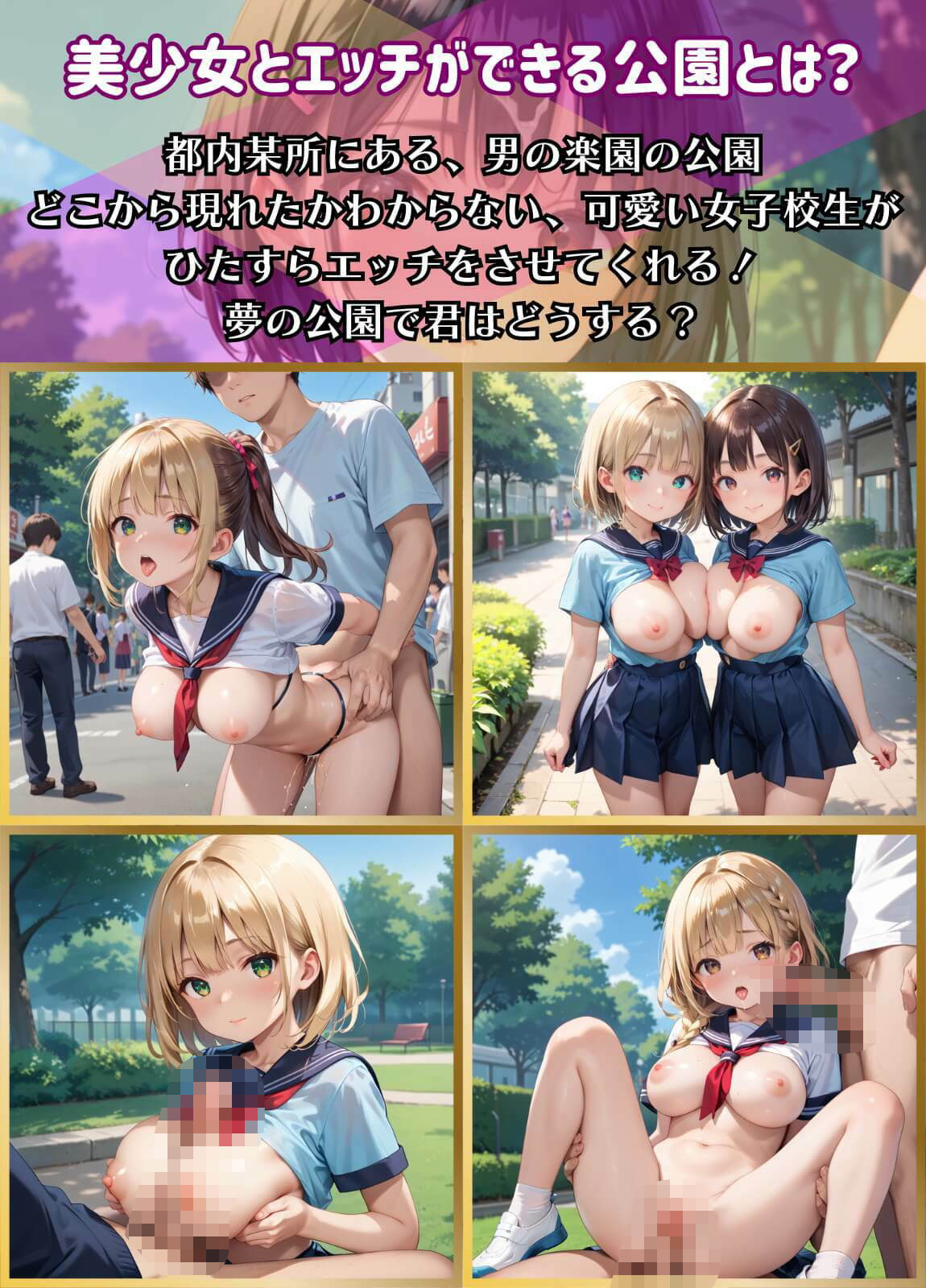 サンプル画像1:淫乱公園でやりまくり！女子校生たちとトロ甘エッチ2【厳選CG165枚収録】(天堂工房) [d_532377]