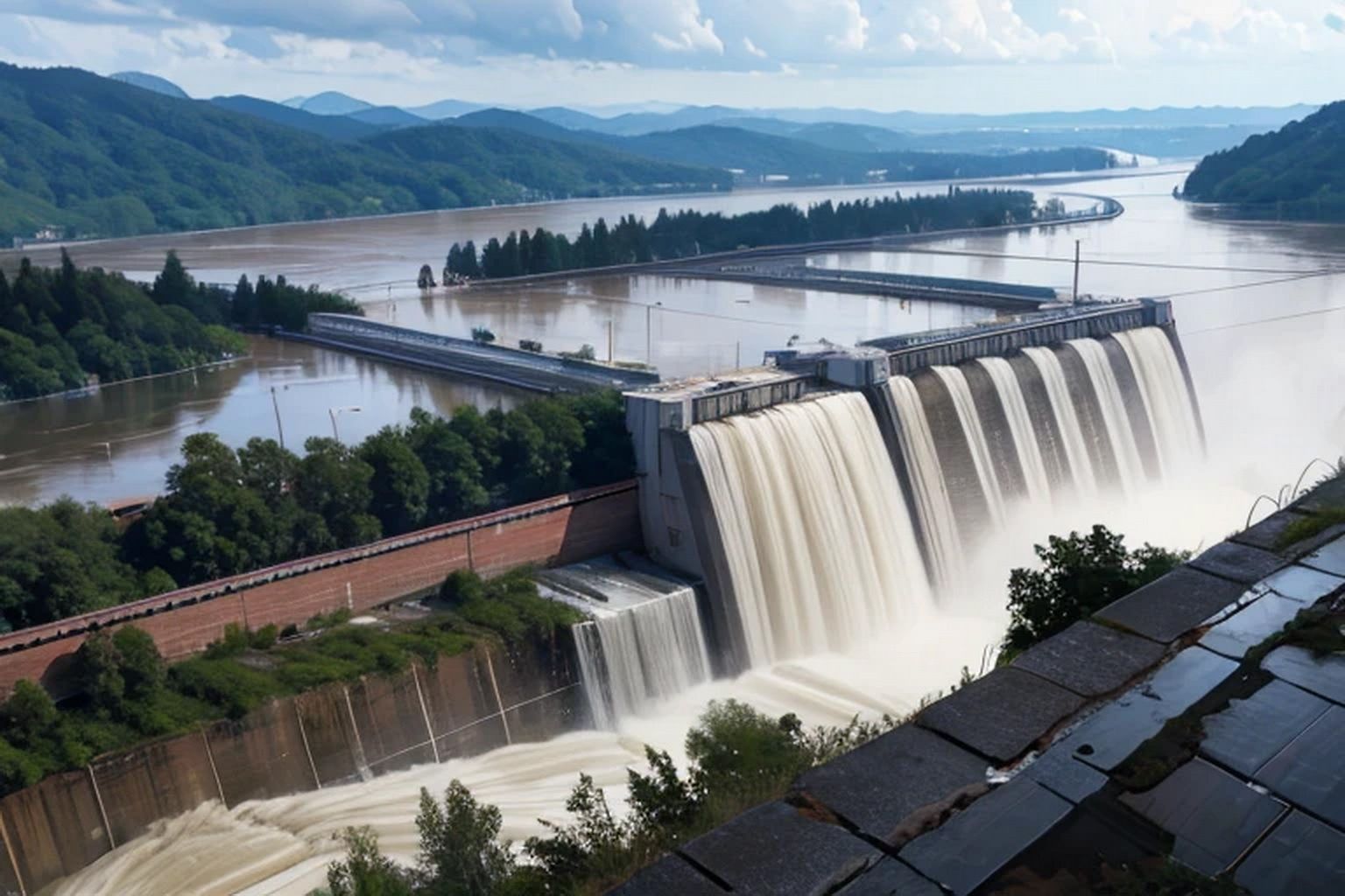 サンプル画像5:ダム・ダム決壊  背景素材(豊川内角) [d_532477]