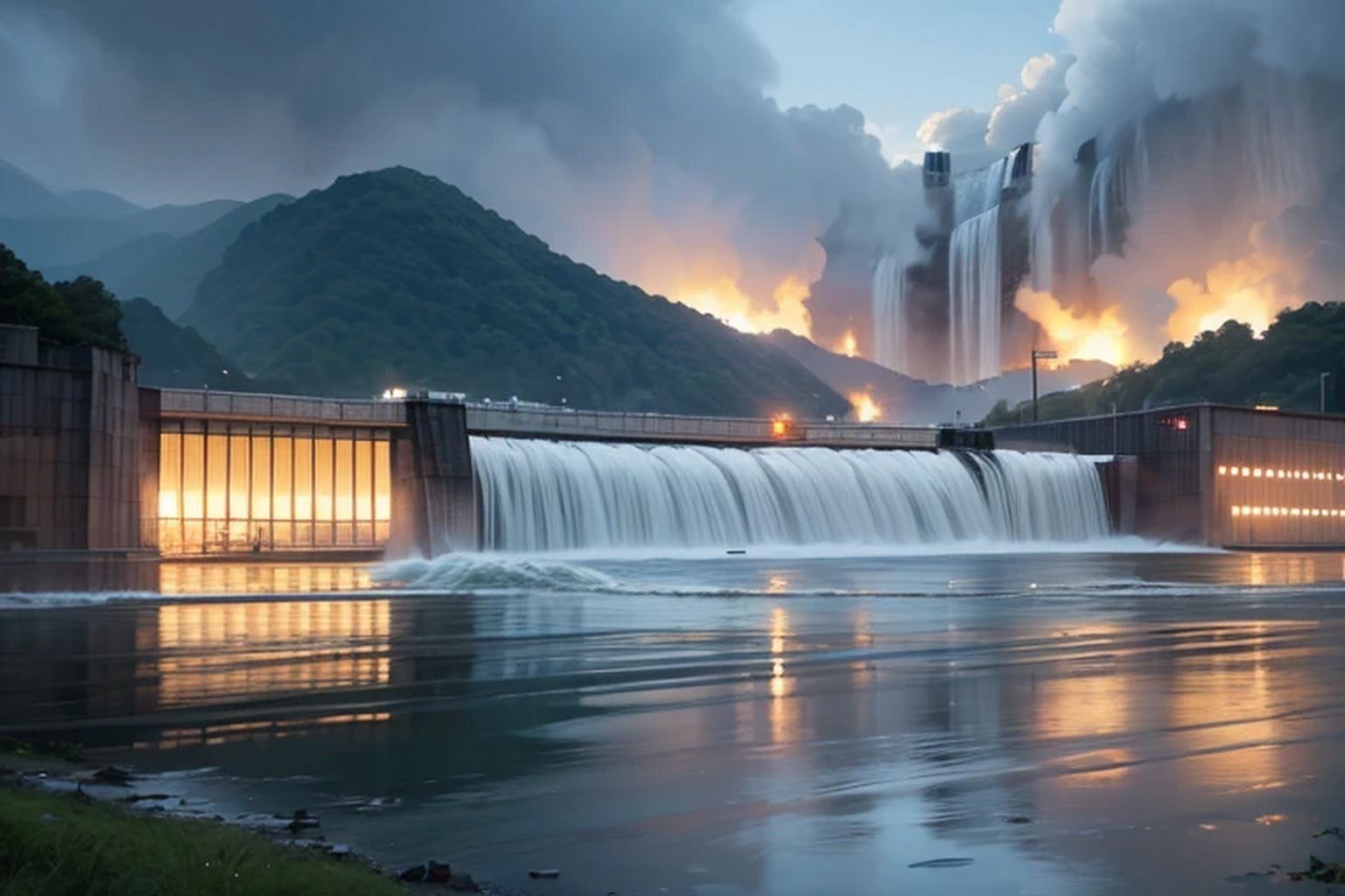 サンプル画像6:ダム・ダム決壊  背景素材(豊川内角) [d_532477]