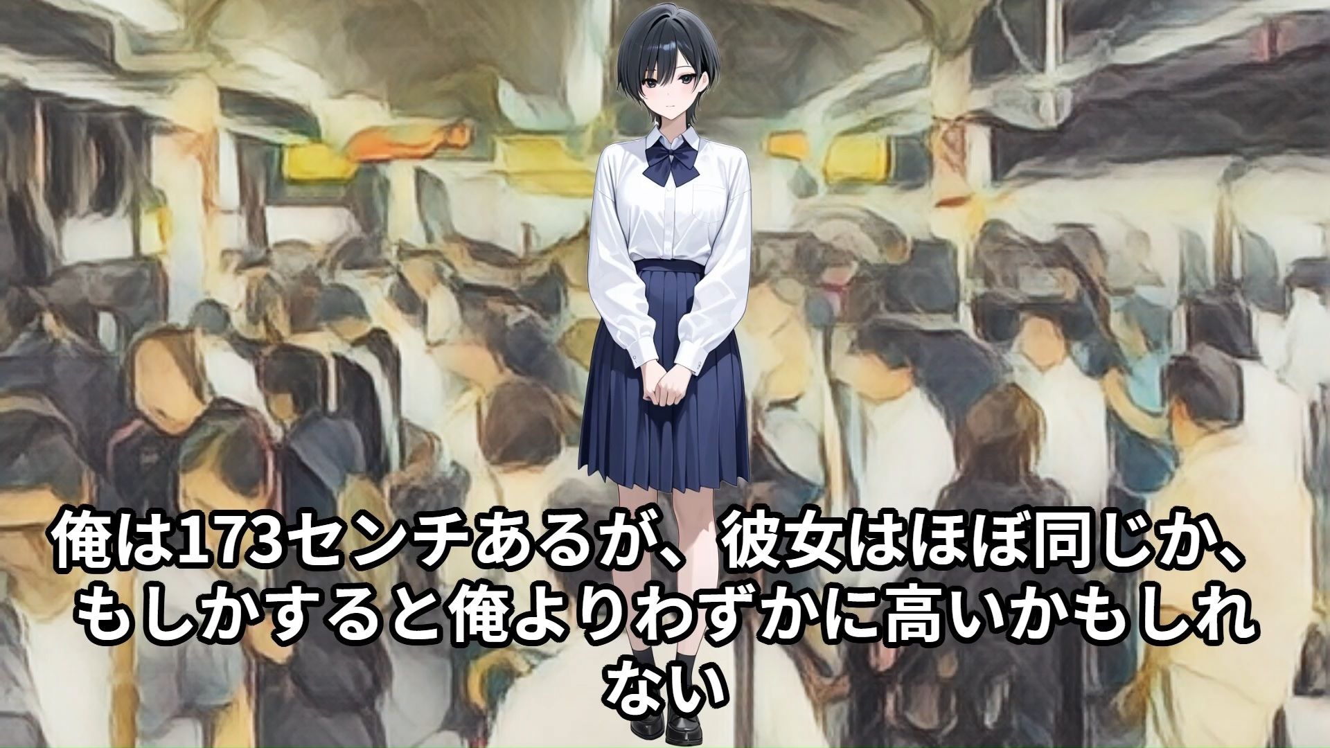 【少女痴●体験告白】高身長175cmの女子校生が目の前に立ってて勝手にビビった俺、実はただの気弱で可憐な子だったので、満員電車で弄んでしまった話（前編）