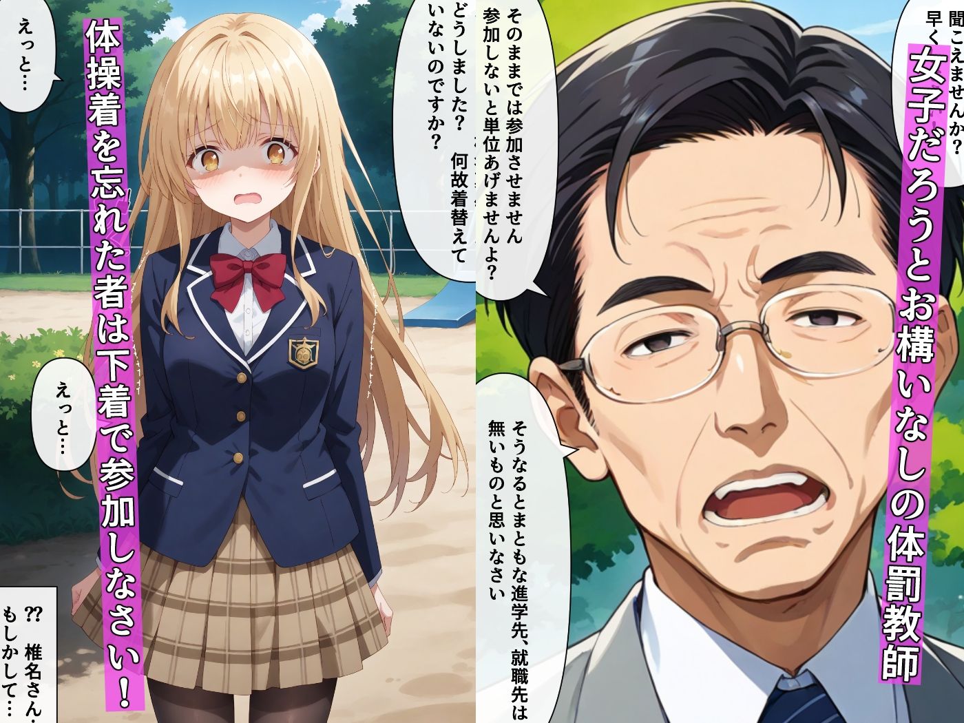 サンプル画像1:クラスメイトに全裸放尿を見られた椎名〇昼が当然脅される話(羞恥露出研究所) [d_533539]