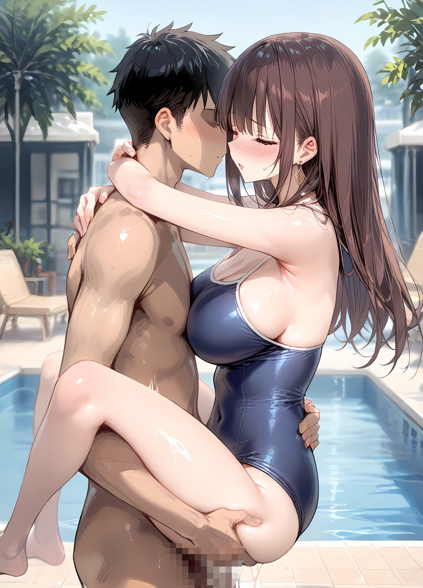 プールサイドでスク水お姉さんにズコバコ種付け性交の画像5