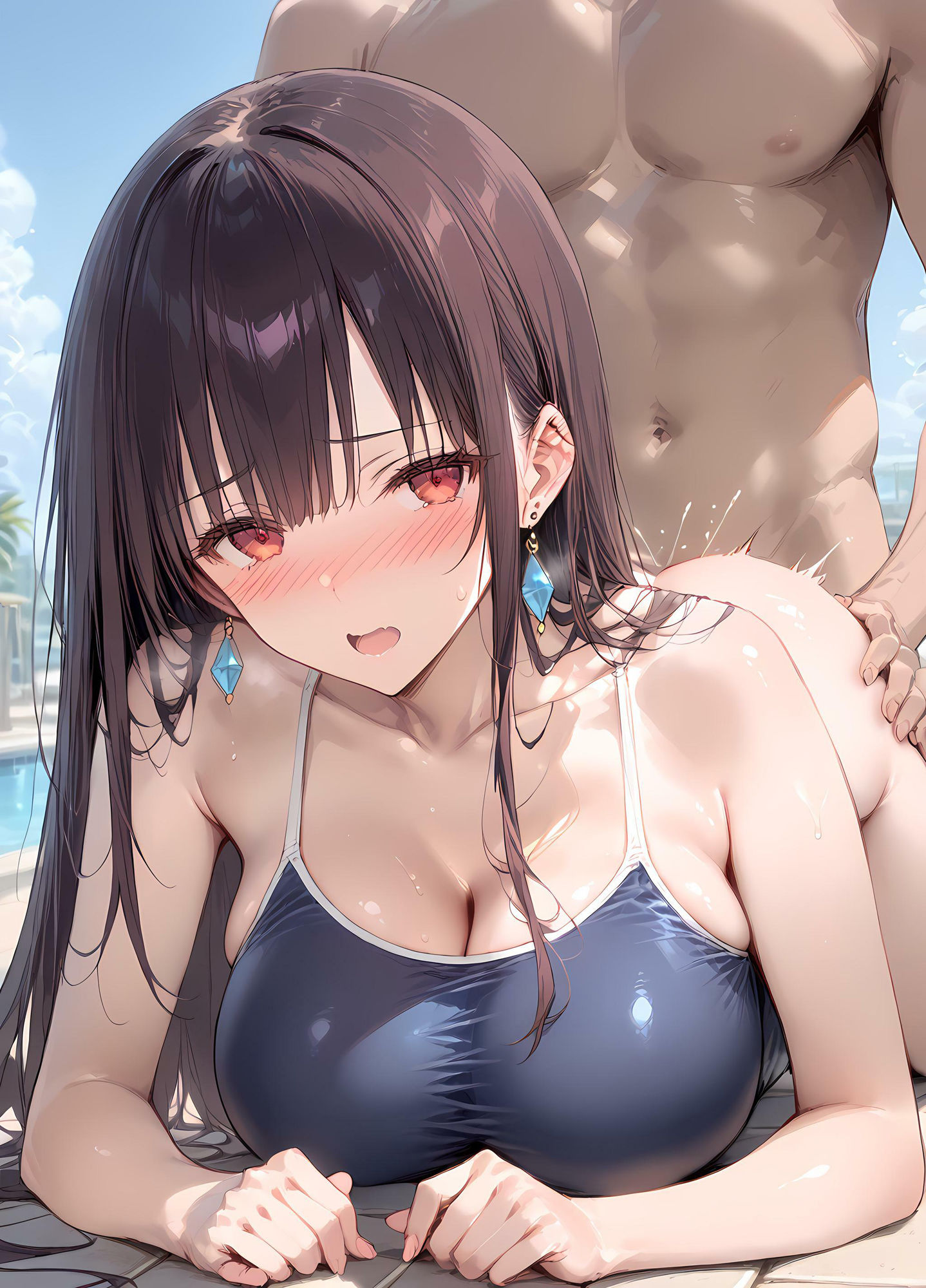 プールサイドでスク水お姉さんにズコバコ種付け性交の画像9