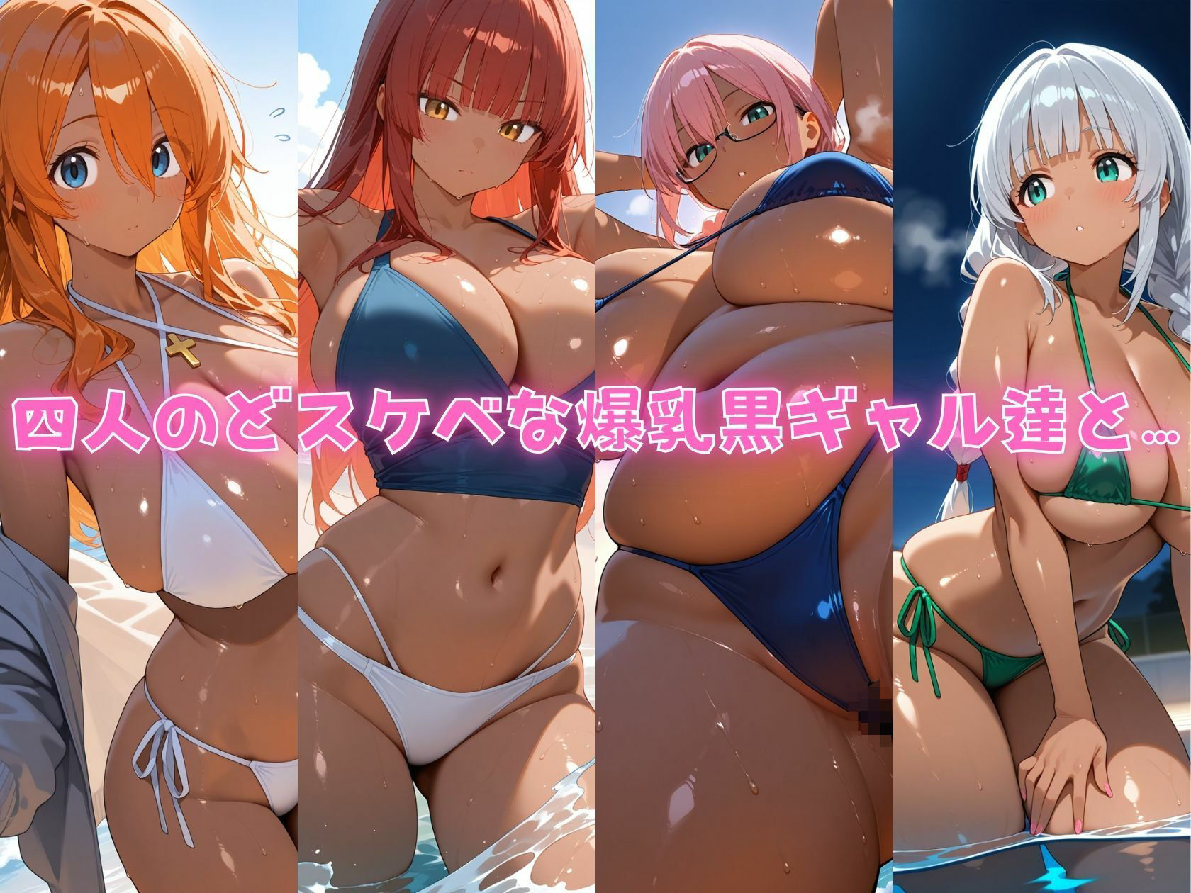 サンプル画像1:4人の爆乳黒ギャルとエロい水着汗だくSEX(J Butterfly) [d_536516]