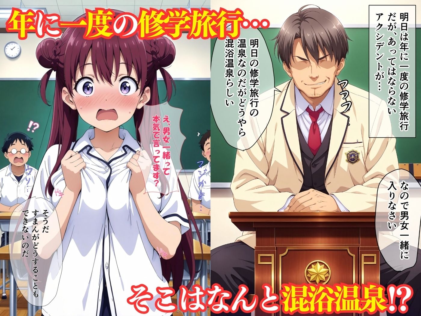 修学旅行の温泉先が男女混合だったので同級生たちを犯してみました!の画像1