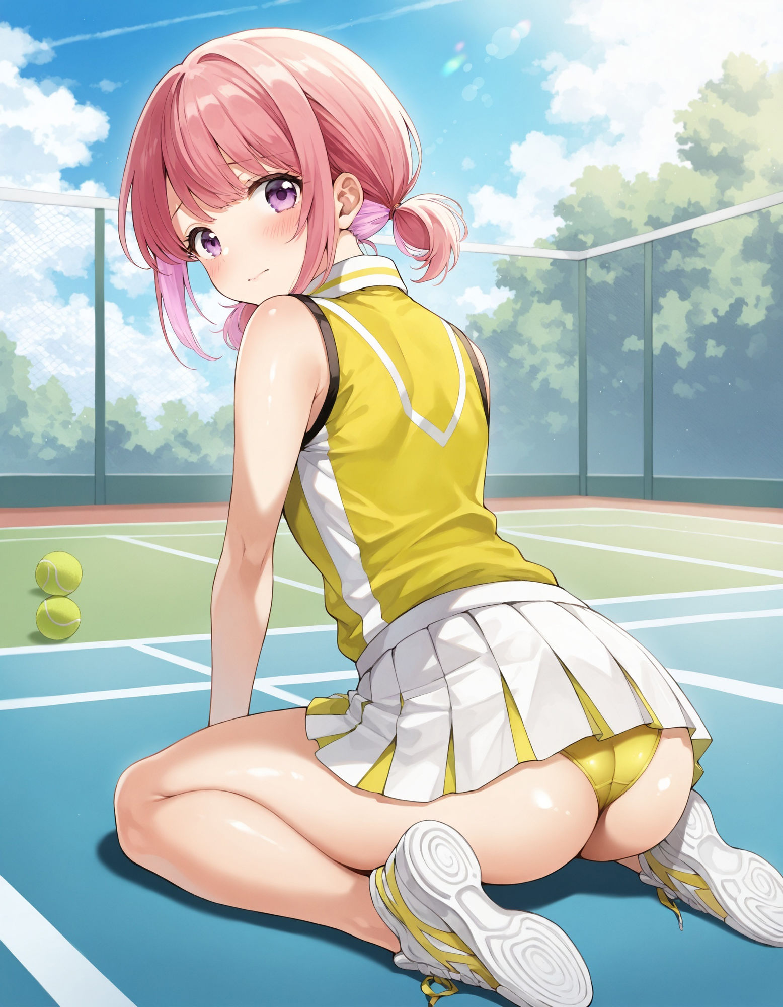 テニスウェアで座りパンチラのサンプル画像 6