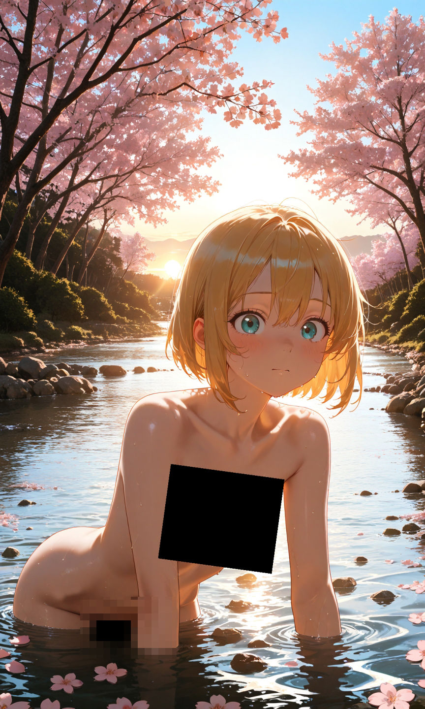 金髪貧乳美少女のえっちな写真集vol.23〜春の晴れた朝の川編〜のサンプル画像 6