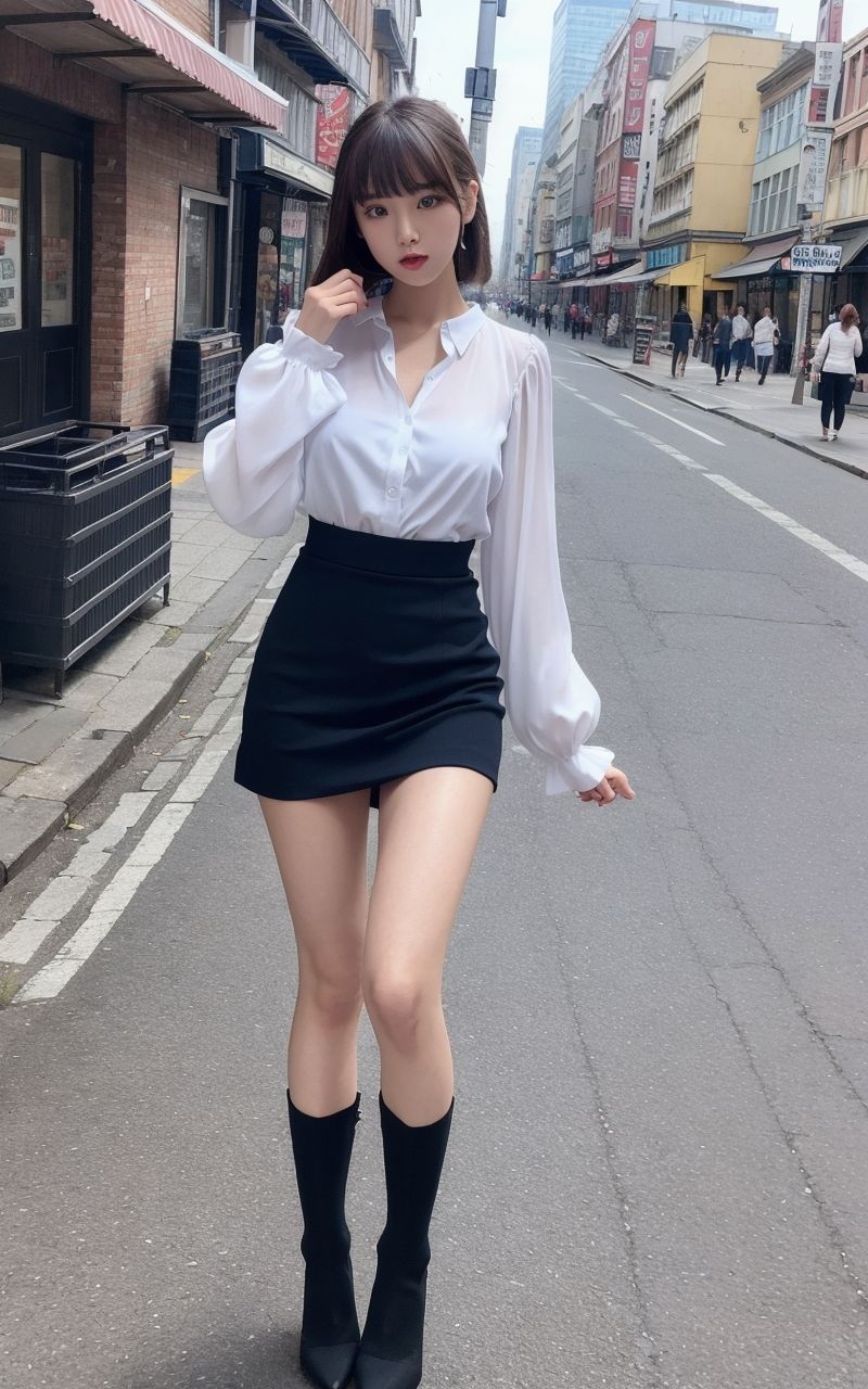 AI美女写真集┃通りを歩くミニスカ美女のサンプル画像 6