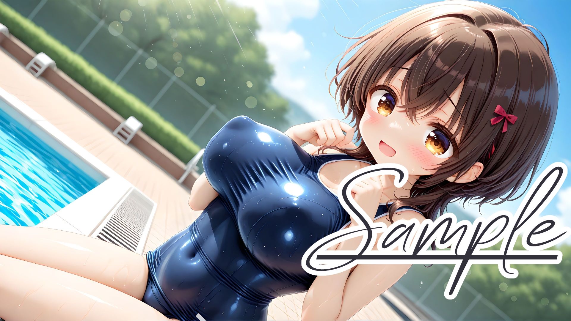 スクール水着の彼女と白濁まみれのプールえっち CGコレクションの画像1