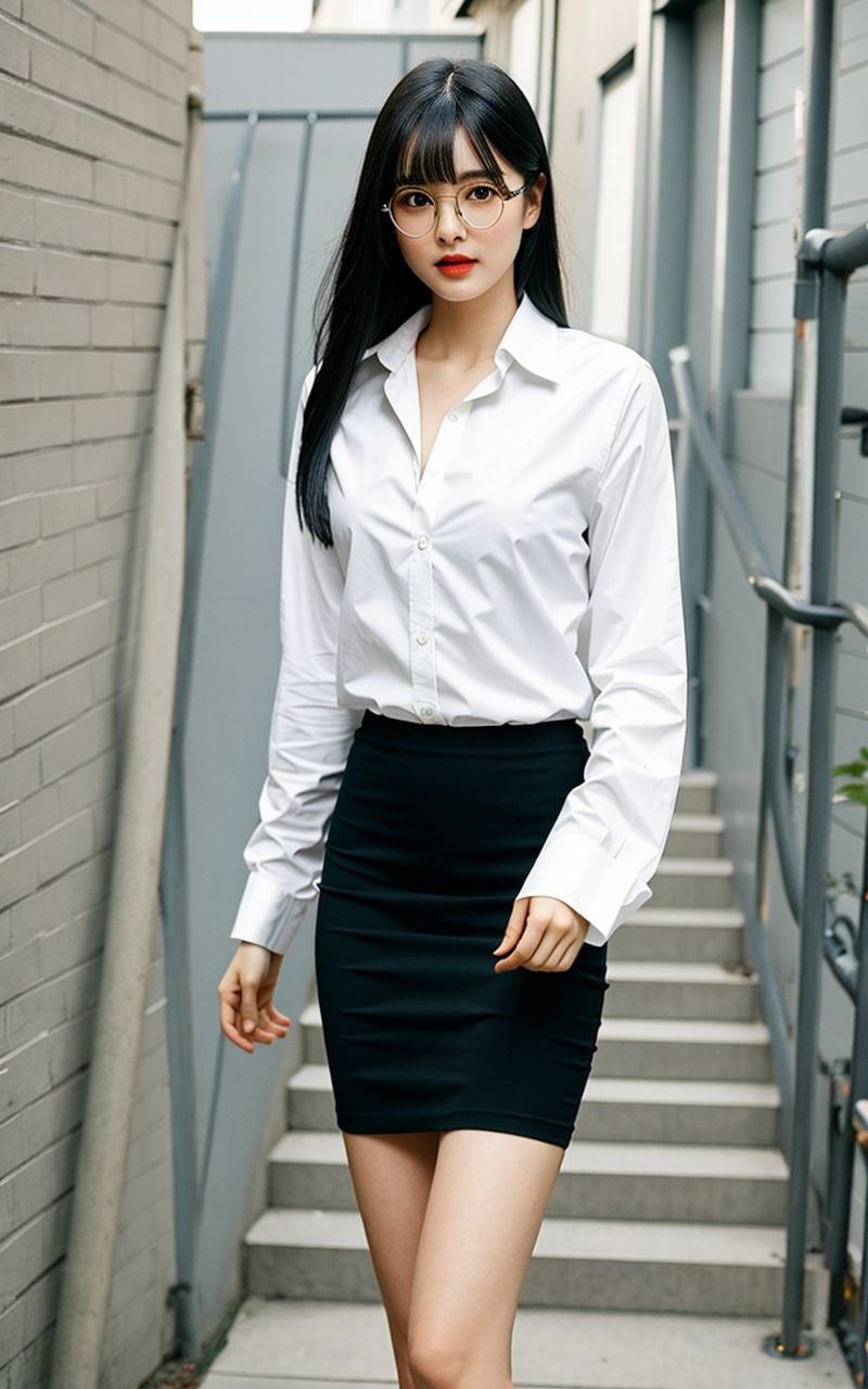 AI美女写真集┃眼鏡で階段の美女の画像8