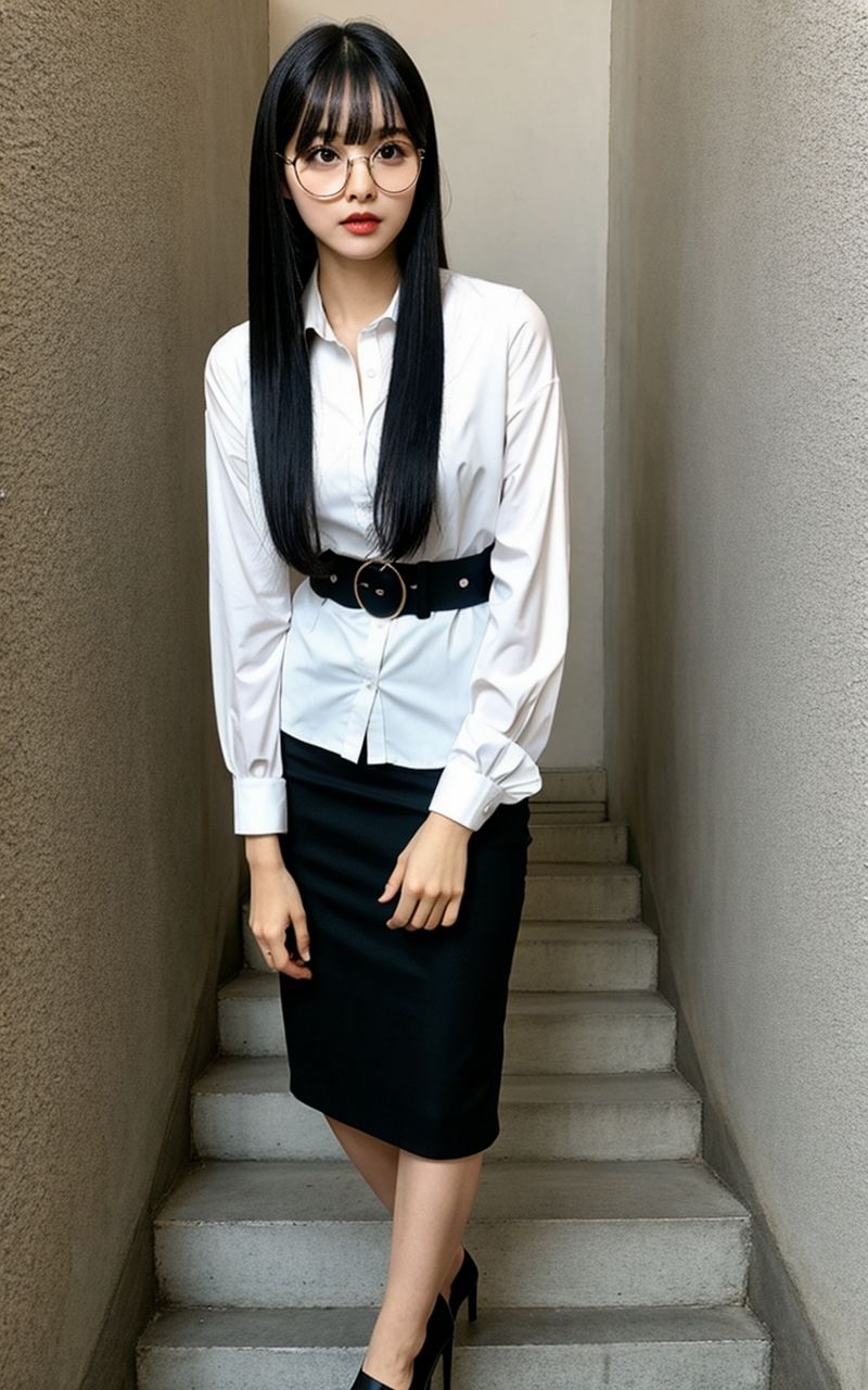 AI美女写真集┃眼鏡で階段の美女の画像9