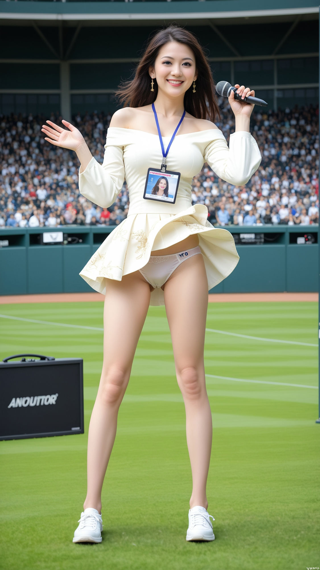 ヒーローインタビューで舞うパンチラ女子アナのサンプル画像 6