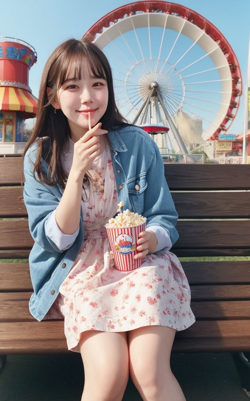 AI美女写真集┃遊園地の美女のサンプル画像 6