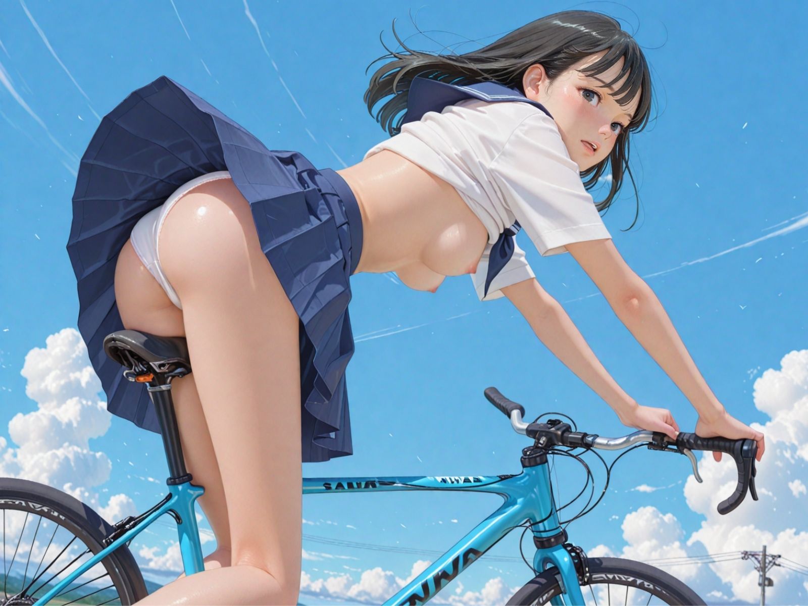 自転車女子校生 食い込み パンチラ 画像8