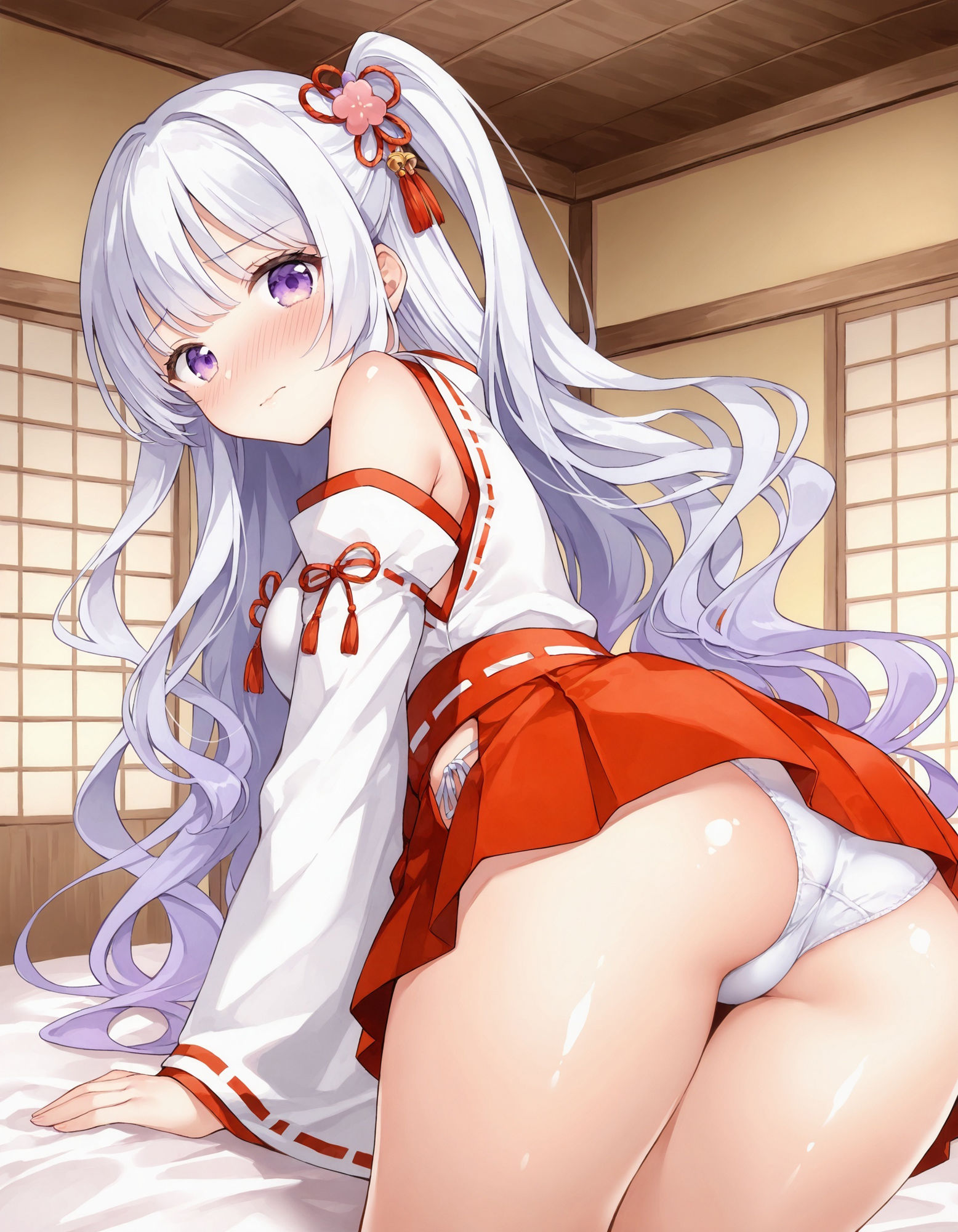 巫女コスで四つん這いパンチラの画像7