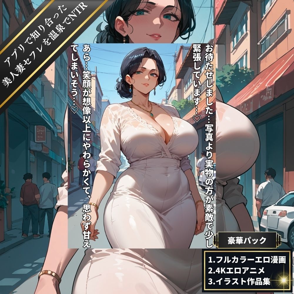 アプリで知り合った美人妻セフレを温泉でNTR・失禁アクメ・孕ませセックスとアナル開発でお仕置きした話【フルカラーエロ漫画＋4Kエロアニメ＋イラスト作品集・詰め込み豪華パック】のサンプル画像 6