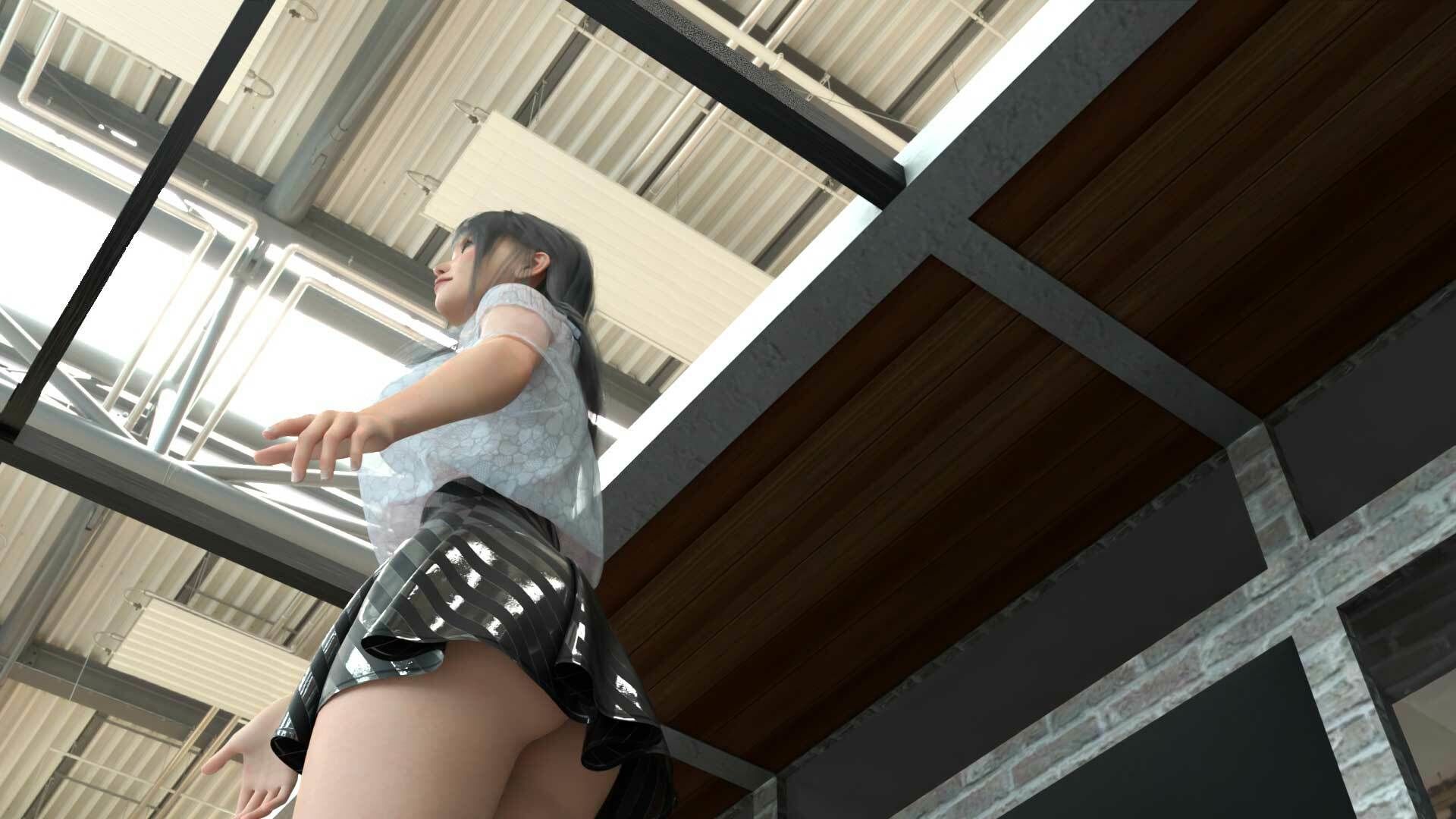 女子アナになった二階堂沙耶・早朝のニュース番組の冒頭でミニスカートでダンスすることを業務命令で強要される:Vol.005『ただの話題作りとのことで電源OFF（のはず）のカメラが4台、ローアングルから彼女のスカート内を覗き込むように設置されている:PV06_黒地ピンク水玉フルバックパンティで扇風機風チラ』のサンプル画像 6