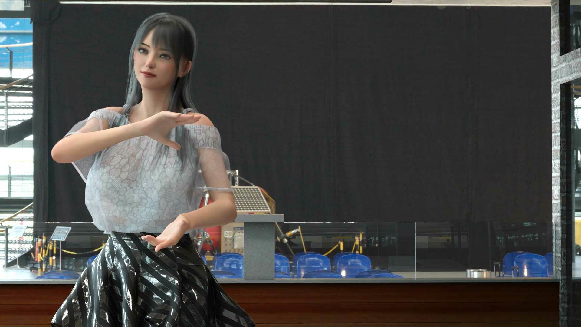 女子アナになった二階堂沙耶・早朝のニュース番組の冒頭でミニスカートでダンスすることを業務命令で強要される:Vol.010『ただの話題作りとのことで電源OFF（のはず）のカメラが4台、ローアングルから彼女のスカート内を覗き込むように設置されている:PV10_サテン地ゼブラ柄フルバックパンティで扇風機風チラ』のサンプル画像 6