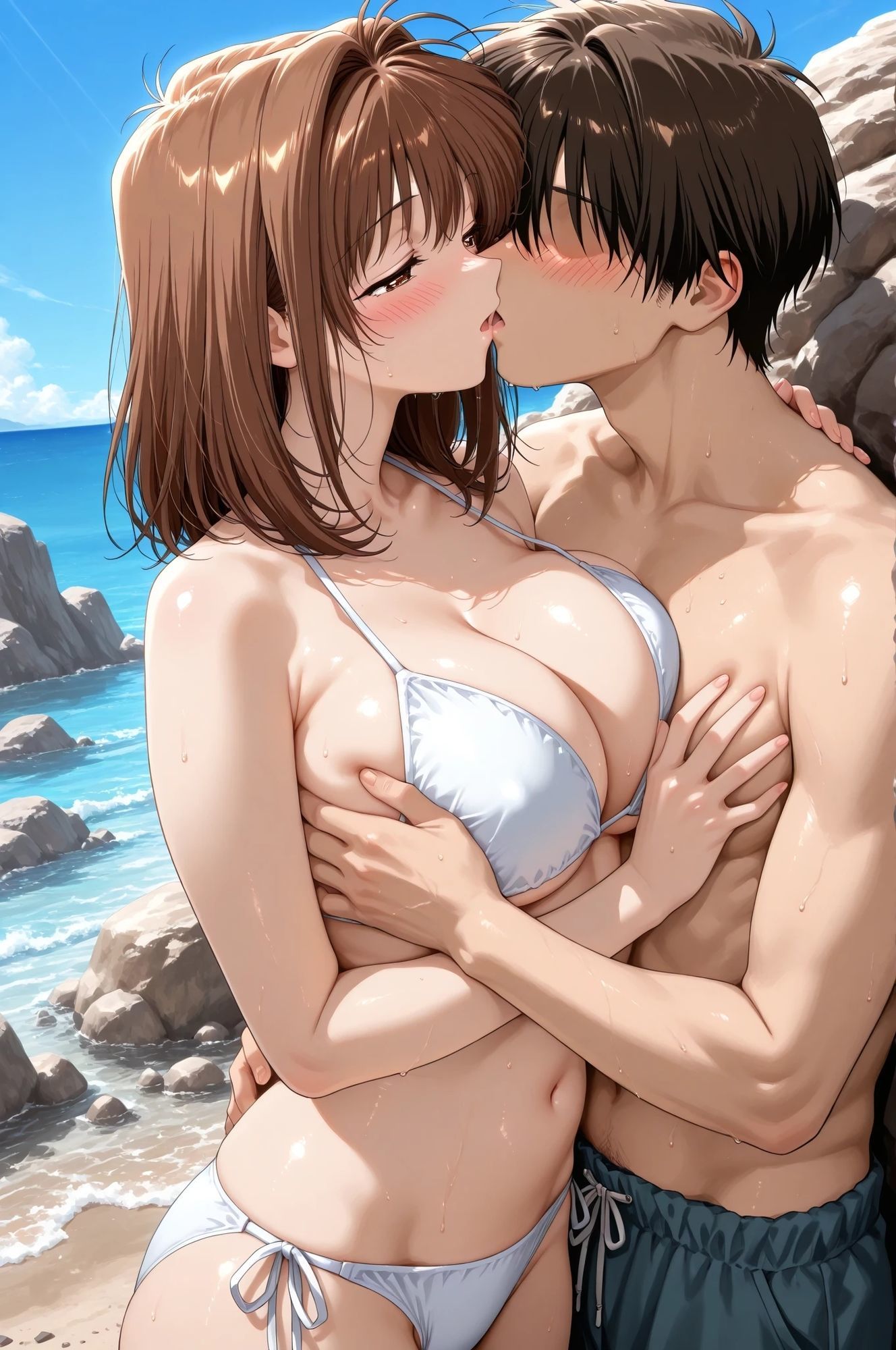 AIイラストCG集117 L〇VERS 恋に〇ちたら 河〇理恵（海水浴編）のサンプル画像 6