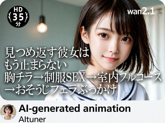 《d_702984》【35分HD】見つめ返す彼女はもう止まらない──胸チラ→制服SEX→室内フルコース→おそうじフェラぶっかけのパッケージ画像