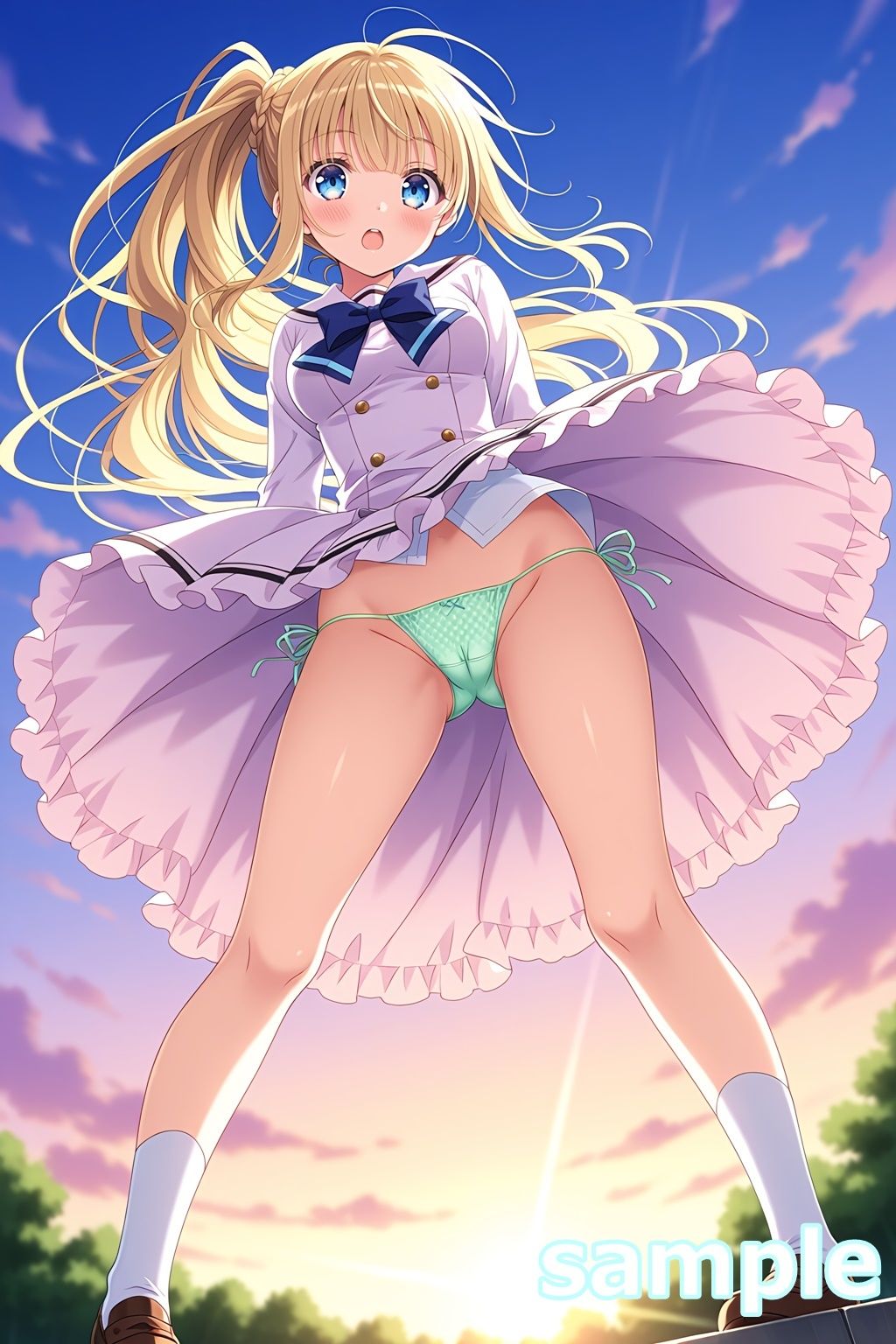 おパンツ拝見イラスト集 〜セーラー服女子校生・風のいたずら編〜 画像6