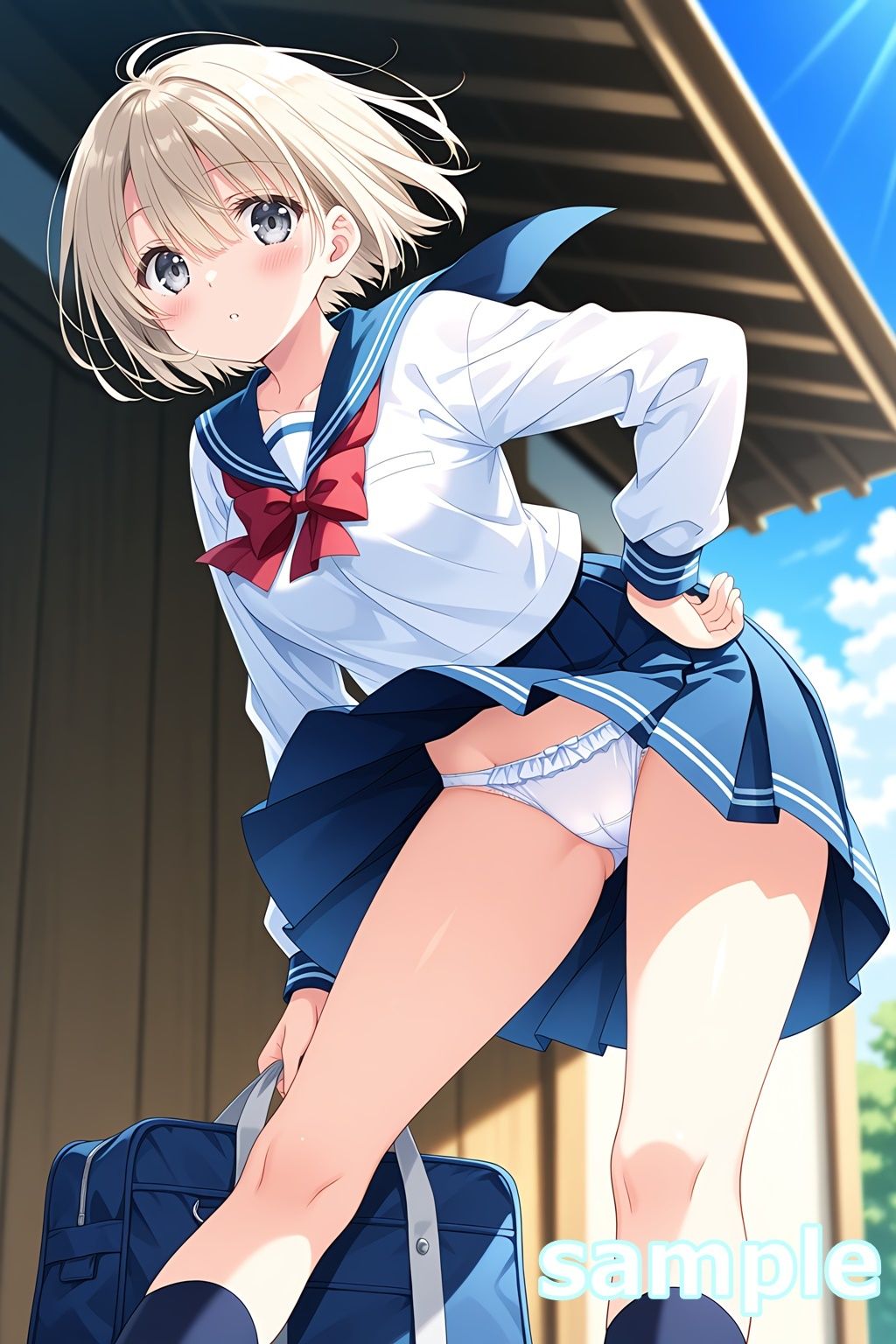 おパンツ拝見イラスト集 〜セーラー服女子校生・風のいたずら編〜 画像7