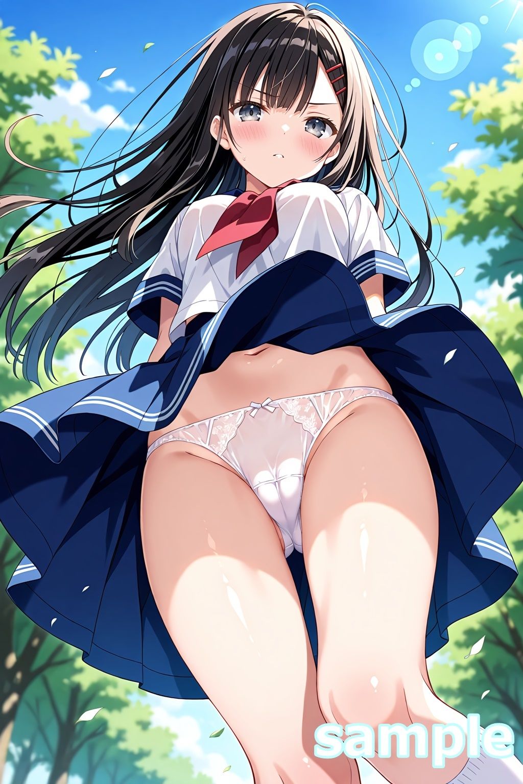 おパンツ拝見イラスト集 〜セーラー服女子校生・風のいたずら編〜 画像8