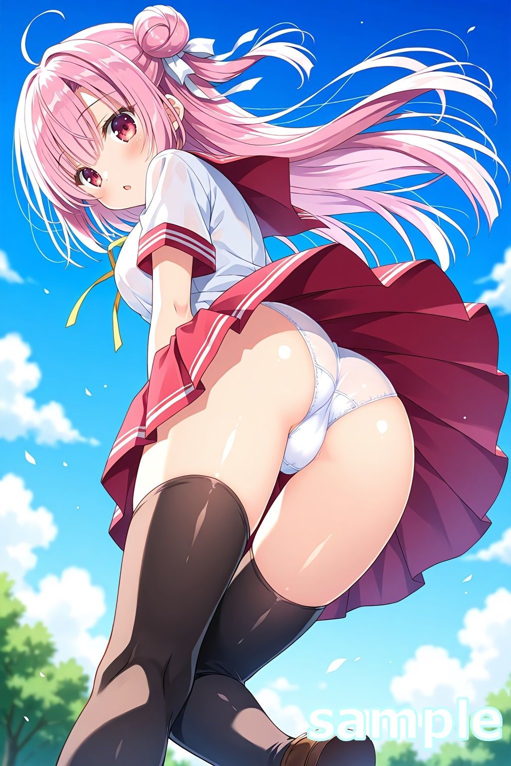 おパンツ拝見イラスト集 〜セーラー服女子校生・風のいたずら編〜 画像10