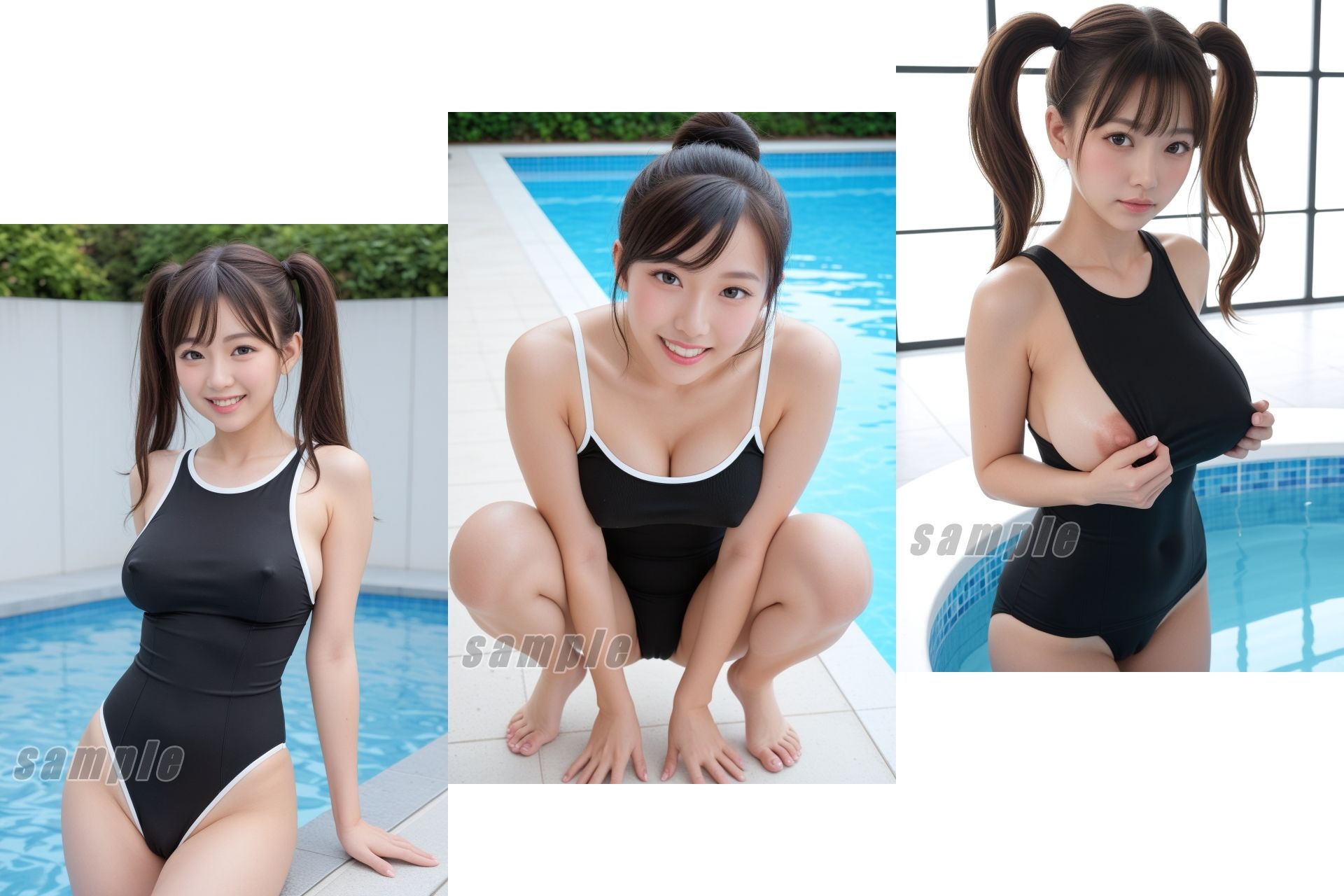 【画像＆動画セット】アイドルにスク水着せてみた。黒スクール水着・プール編 vol.2のサンプル画像 6