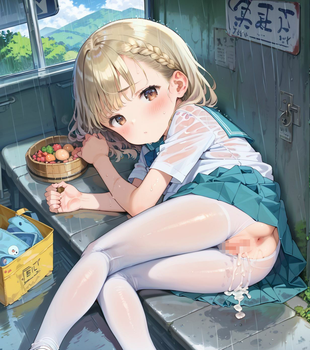 制服ちっぱい少女、バス停で雨宿り01のサンプル画像 6