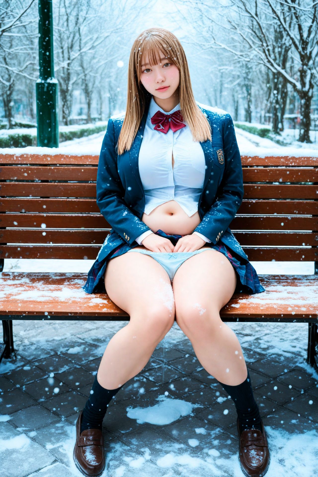 Snow J...3， 〜雪のベンチで魅せるパンチラショット集〜の画像6