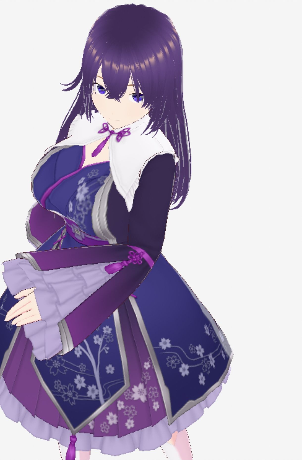 青紫の和模様ドレスの巨乳美女（セリフなし  3DCGモデル  イラスト集） (dcg jp-003)