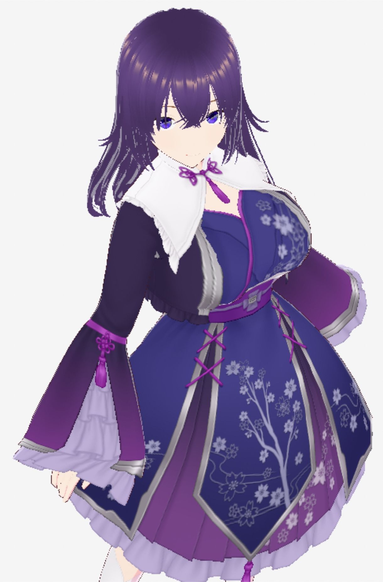 青紫の和模様ドレスの巨乳美女（セリフなし  3DCGモデル  イラスト集） (dcg jp-006)