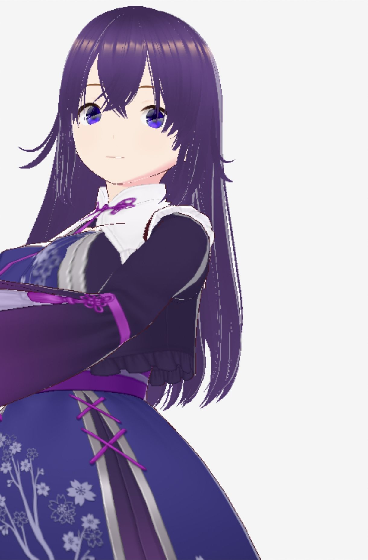 青紫の和模様ドレスの巨乳美女（セリフなし  3DCGモデル  イラスト集） (dcg jp-007)