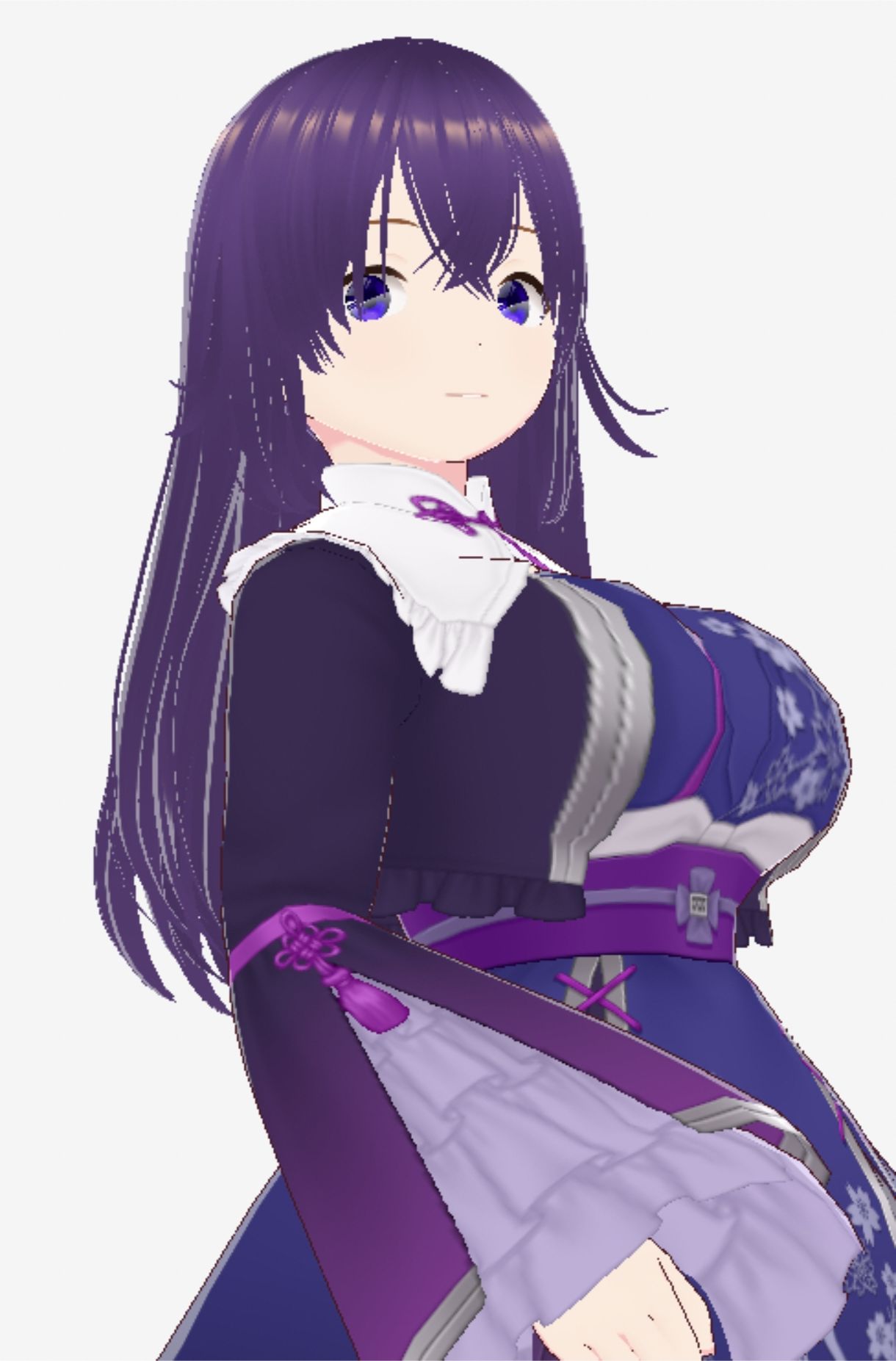 青紫の和模様ドレスの巨乳美女（セリフなし  3DCGモデル  イラスト集） (dcg jp-008)