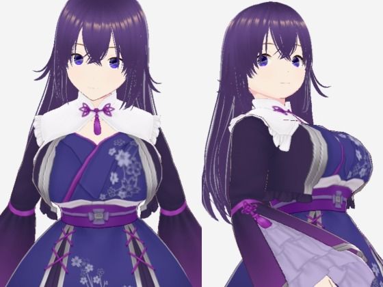 青紫の和模様ドレスの巨乳美女（セリフなし  3DCGモデル  イラスト集） (dcg)