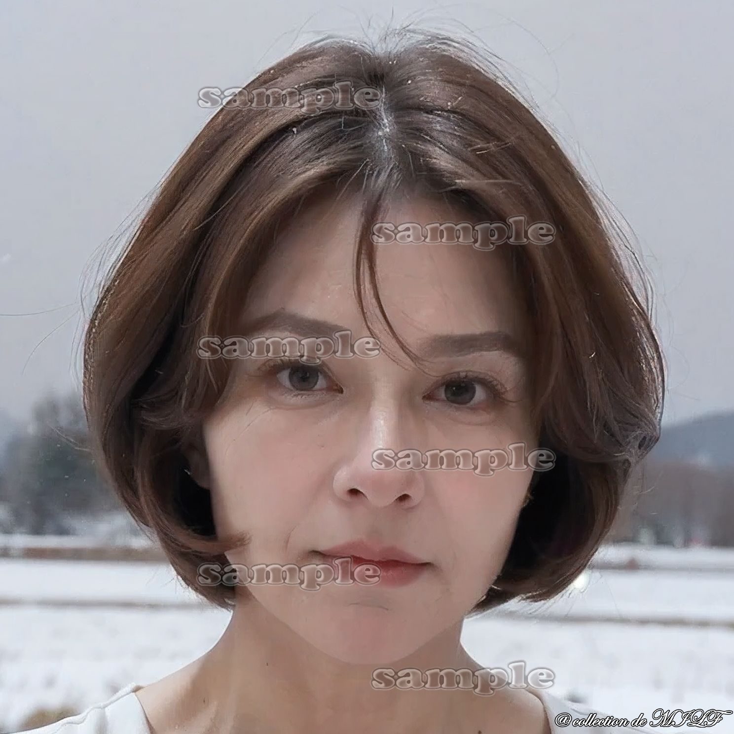【AIグラビア】雪原で露出する熟女のサンプル画像 6