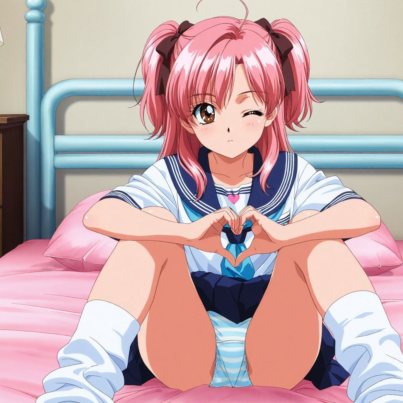 ルーズソックスJKのM字パンチラ  レトロアニメ風Verの画像9