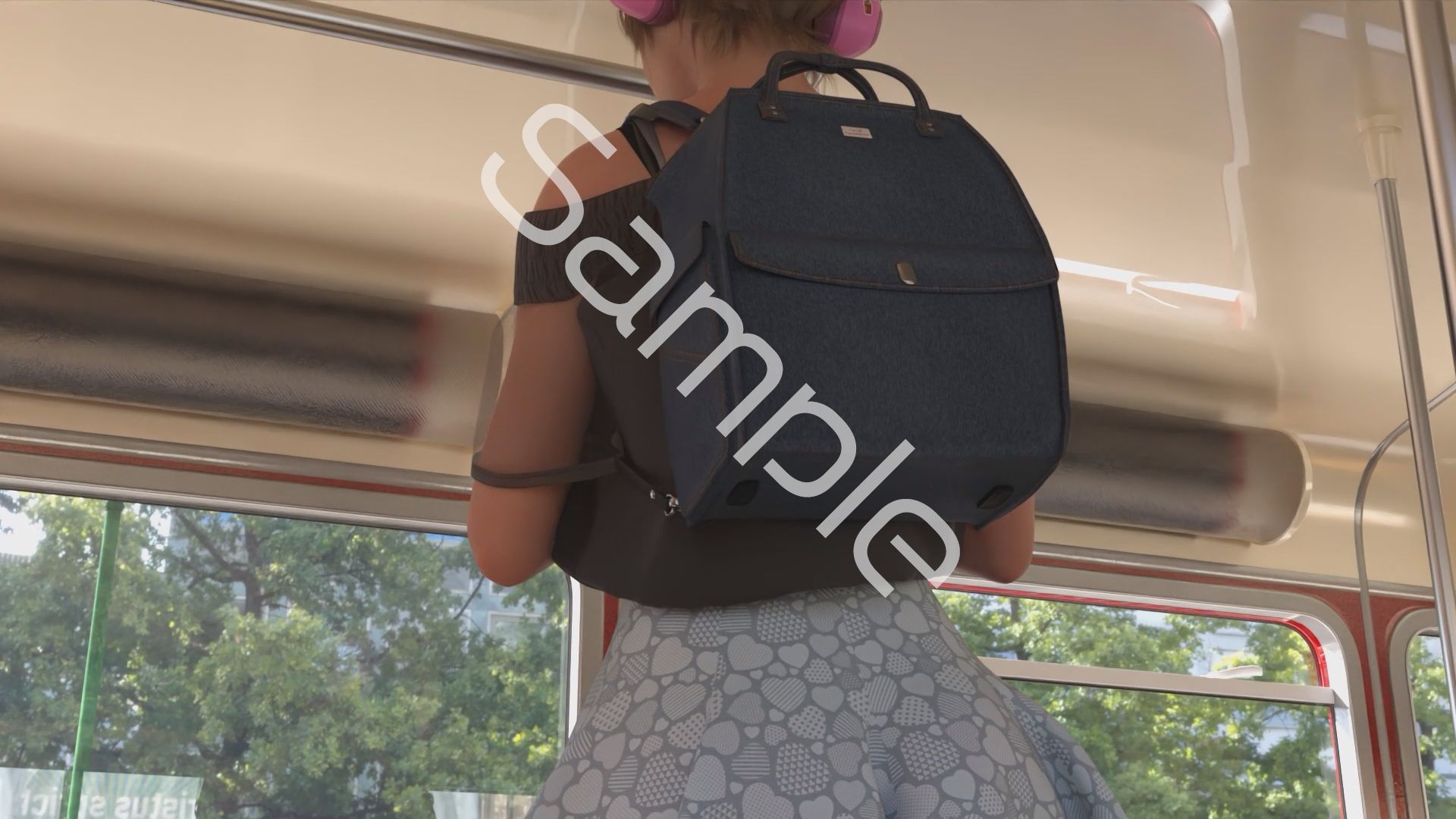 一ノ瀬廻里・私服登校日の通学途中のバス内でスカート内逆さ撮り盗撮の被害に遭う:PV12(サテン地ピンクストライプフルバックパンティ)のサンプル画像 6