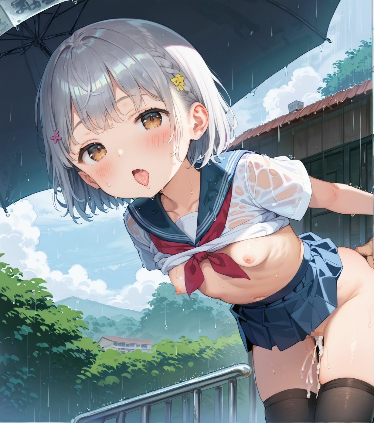 制服ちっぱい少女、バス停で雨宿り04のサンプル画像 6